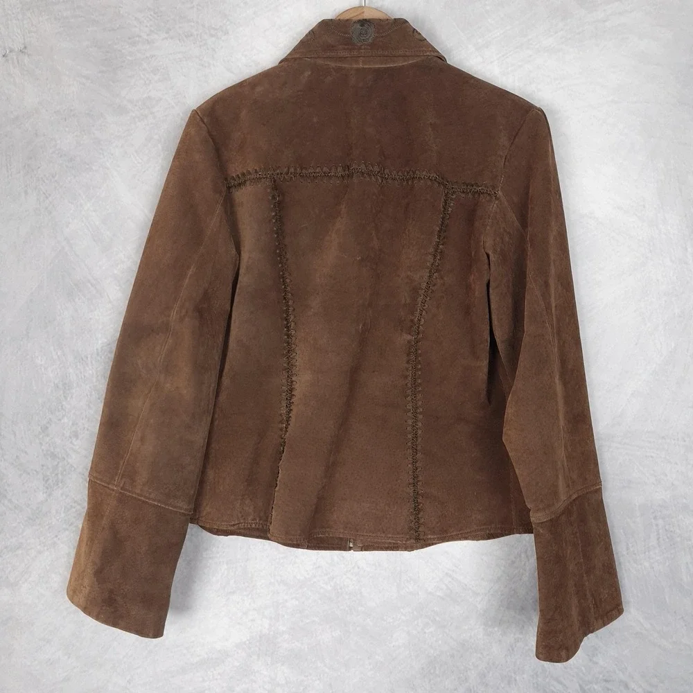 Vintage Y2K Mudd Suede Jacket Womens Large Brown Floral Embroidered Festival - Picture 7 of 16
